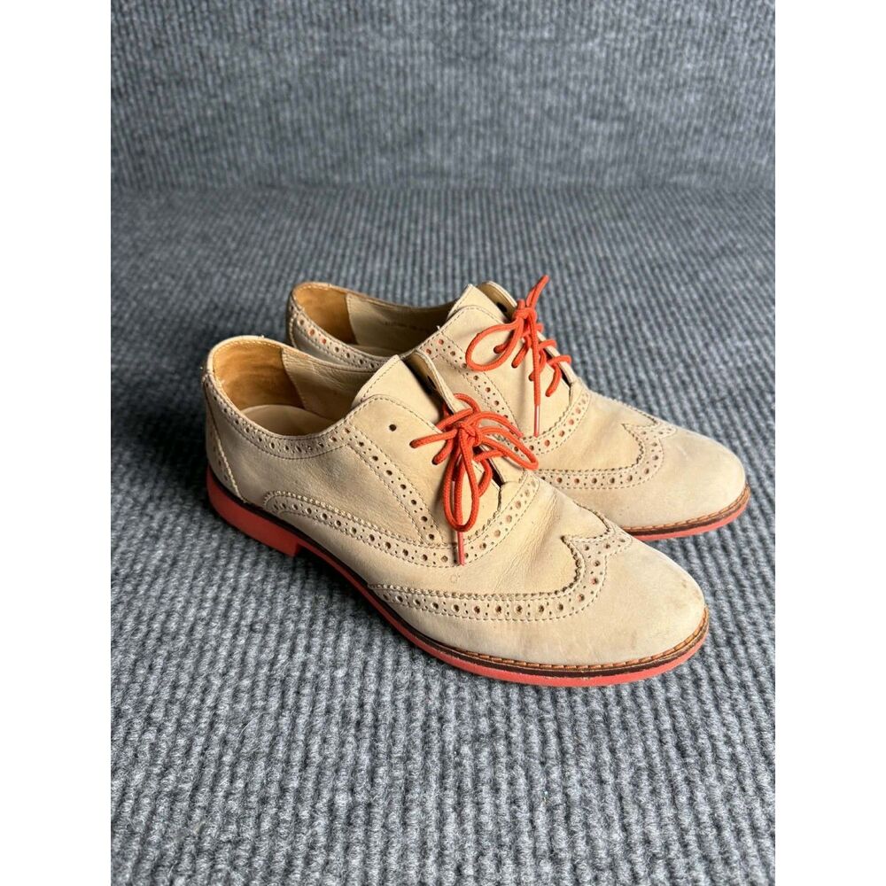 Cole Haan Gramercy Oxford Wingtip Shoes Sandstone Nubuck Orange Sole Women's 7B